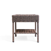 Cambridge Wicker Outdoor End Table with all-weather wicker, slatted top, and built-in shelf for outdoor storage in Oakville, ON.